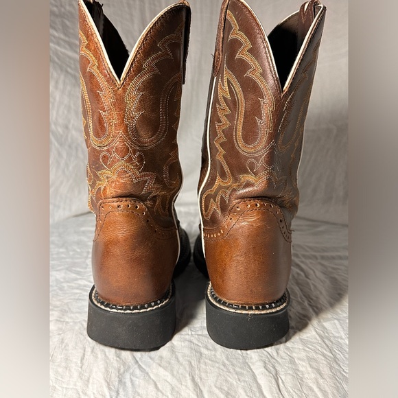 Justin Women’s L9909 Brown Leather Western Cowboy Boots Size 8B Stitch Detail - Picture 10 of 14
